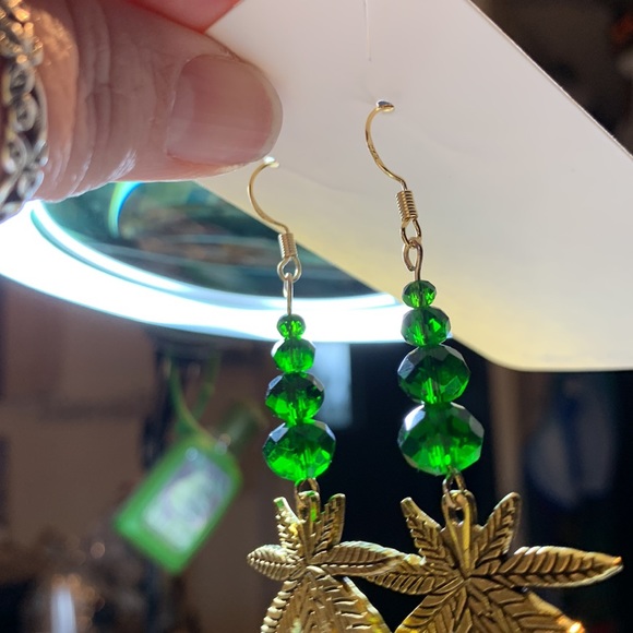 Handcrafted 420 Drop Dangle Earrings with Green Sheer Faceted Glass Beads - Picture 5 of 17